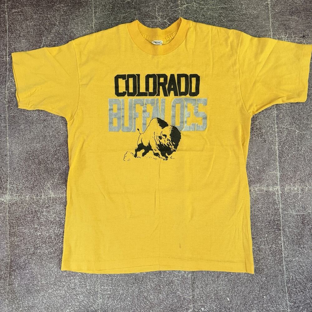 Men's Vintage 80's Trench Colorado Buffaloes CU Buffs Gold Silver T Shirt Sz L